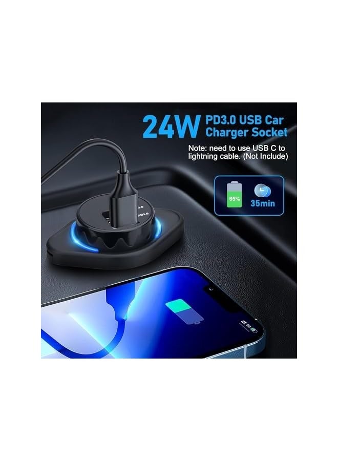 2PCS 12V USB Outlet, USB C Outlet Socket, Upgraded Dual PD3.0 and QC3.0 24W Car USB Ports, Waterproof 12V/24V Type C USB Power Outlet for RV Marine Motorcycle Boat Golf Cart (Surface Mount)