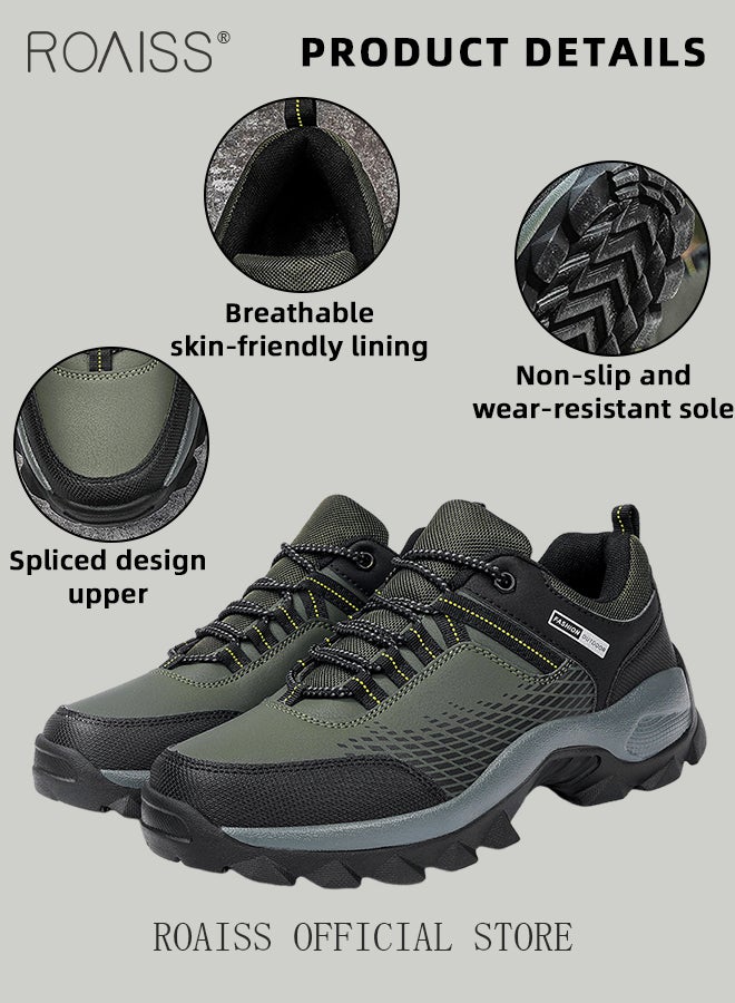 Letter Graphic Lace up Hiking Shoes for Men Casual Lightweight Non Slip Breathable Sporty Sneakers Men's Outdoor Shock Absorbing Athletic Shoes with Soft Lining for Running Basketball