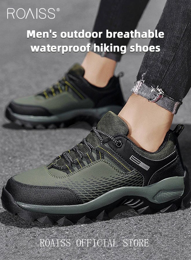 Letter Graphic Lace up Hiking Shoes for Men Casual Lightweight Non Slip Breathable Sporty Sneakers Men's Outdoor Shock Absorbing Athletic Shoes with Soft Lining for Running Basketball