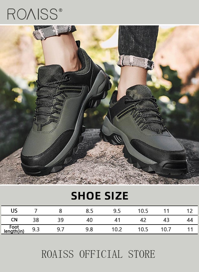 Letter Graphic Lace up Hiking Shoes for Men Casual Lightweight Non Slip Breathable Sporty Sneakers Men's Outdoor Shock Absorbing Athletic Shoes with Soft Lining for Running Basketball