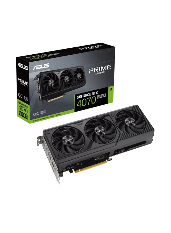 Prime GeForce RTX 4070 SUPER OC Graphics Card, 12GB GDDR6X 192-bit Memory, 2550 MHz Boost Clock, 21 Gbps Memory Speed, 7168 CUDA, PCI Express 4.0, 1*HDMI 2.1, 3*DP 1.4a, SFF Ready Black