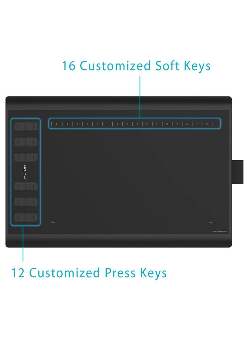 Inspiroy H1060P Graphics Drawing Tablet | 12 Customizable Hot Keys, 8192 Pressure Sensitivity, Battery-Free Stylus | 10x6.25