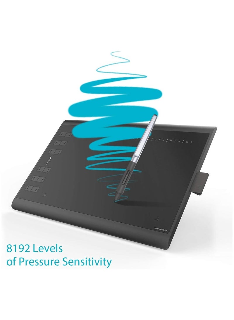 Inspiroy H1060P Graphics Drawing Tablet | 12 Customizable Hot Keys, 8192 Pressure Sensitivity, Battery-Free Stylus | 10x6.25