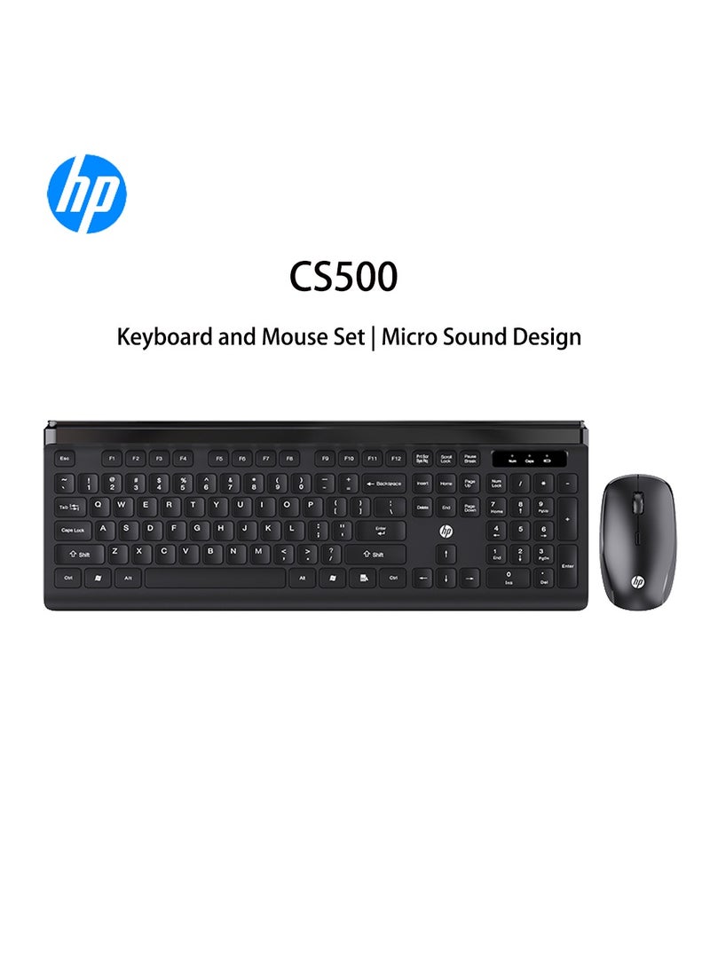 CS500 wireless keyboard and mouse combo with 104 keycaps keyboard, plug & play, ergonomic design mouse for office home computer pc laptop black