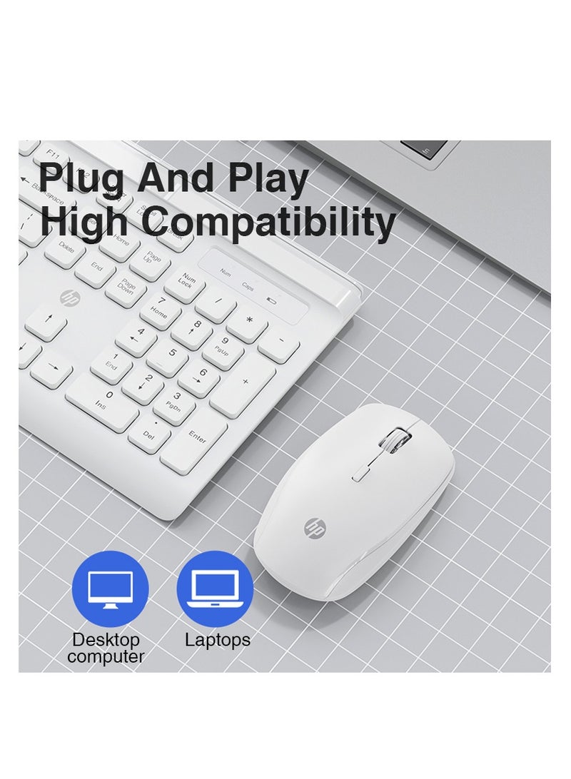 CS500 wireless keyboard and mouse combo with 104 keycaps keyboard, plug & play, ergonomic design mouse for office home computer pc laptop WHITE