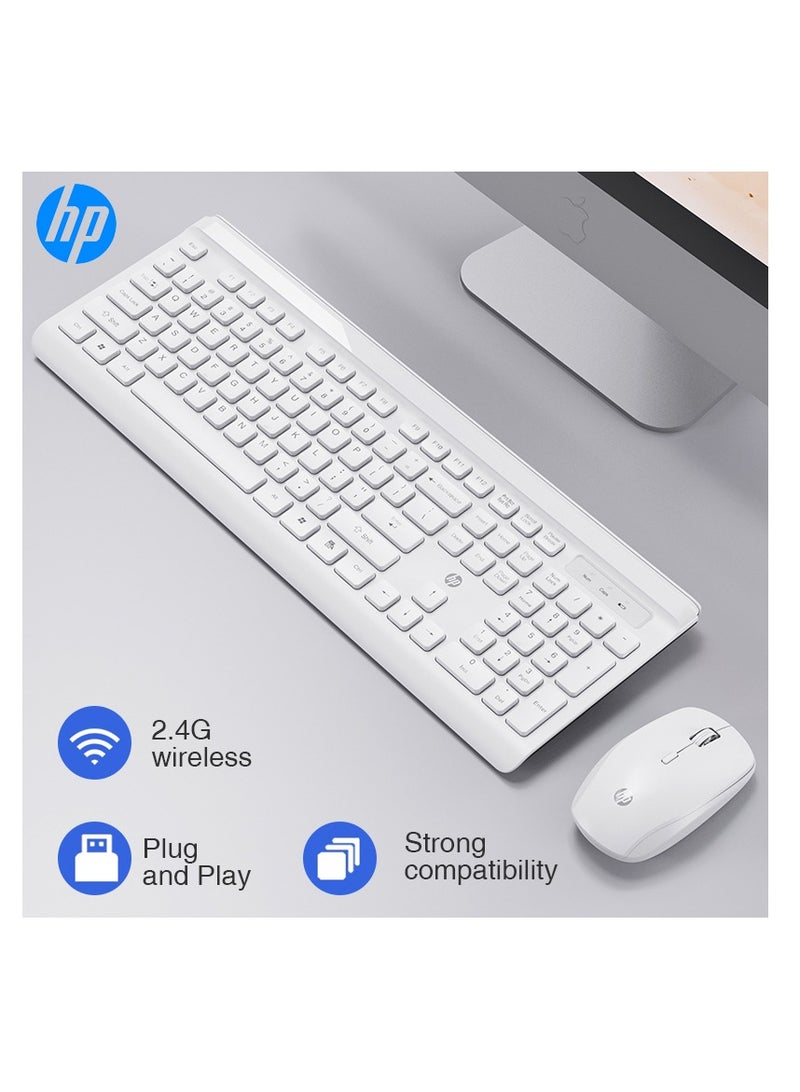 CS500 wireless keyboard and mouse combo with 104 keycaps keyboard, plug & play, ergonomic design mouse for office home computer pc laptop WHITE