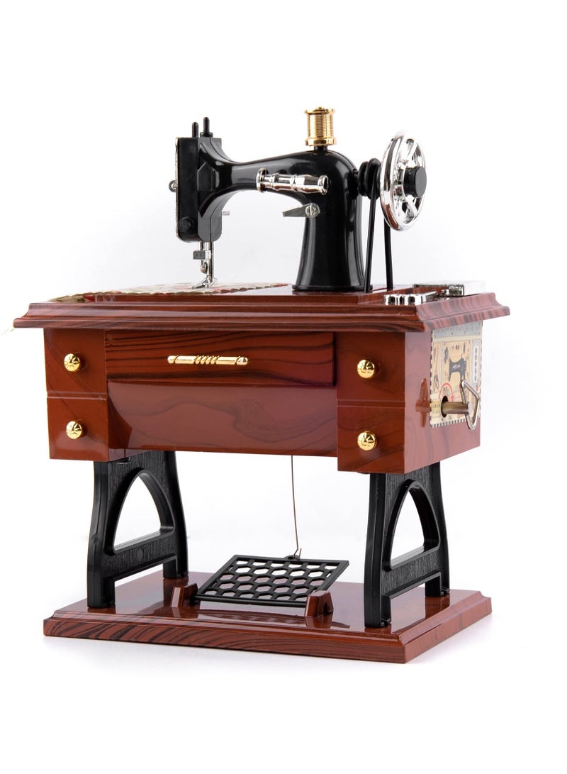 Vintage Sewing Machine Music Box Mini Hand Crank Musical Decoration for Home Office Retro Style