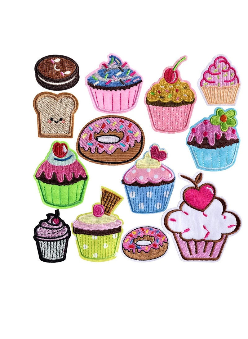 Embroidered Patches 13 Pcs Cupcake Shape Patches Colourful Iron on Patches for Clothing Jackets Bags DIY Sweet Embroidery Patches Cute Sewing Craft Decoration for Jackets Hats Backpacks Jeans