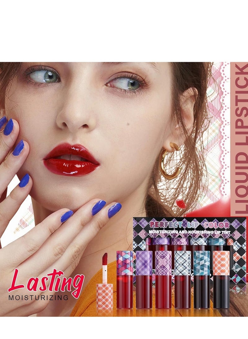 6 Colors Lip Tint Stain Set 24 Hours Long Lasting Red Liquid Lipstick Velvet Tint, Moisturizing Plump Gloss Multi-use Cheek Tint, Lightweight Non-Sticky Longwear Makeup