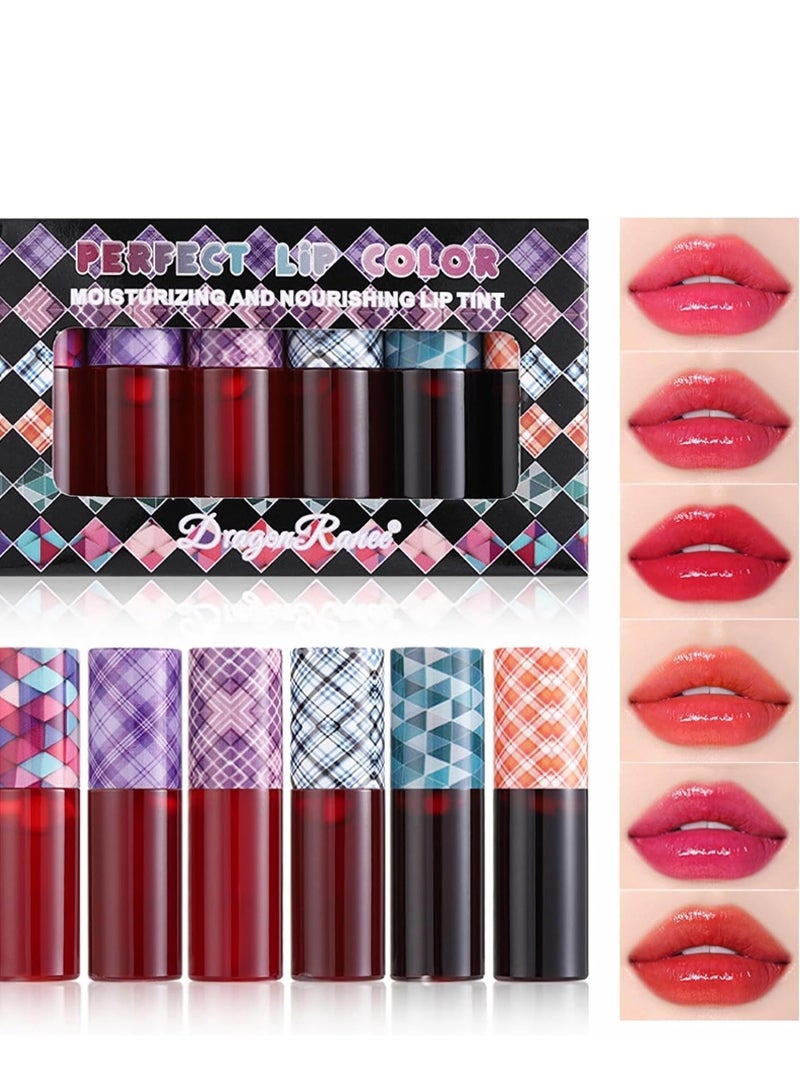 6 Colors Lip Tint Stain Set 24 Hours Long Lasting Red Liquid Lipstick Velvet Tint, Moisturizing Plump Gloss Multi-use Cheek Tint, Lightweight Non-Sticky Longwear Makeup