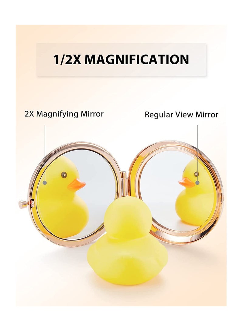 2 PCS Double-Sided Compact Makeup Mirrors, 1X/2X Magnification, Metal Pocket Size, Round Design, Rose Gold Finish