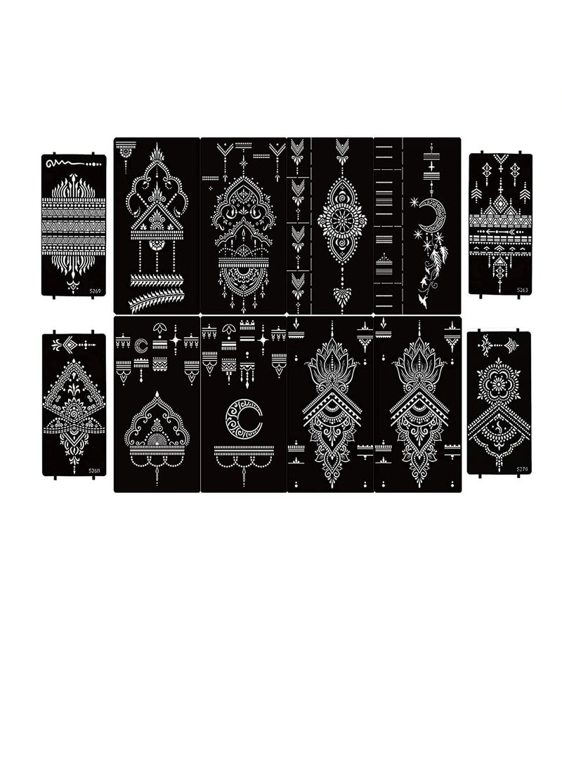 Temporary Tattoo Stencils, 12 Sheets of Self-Adhesive Henna Designs, Reusable Body Art Stickers for Kids and Adults, Creative Painting Templates