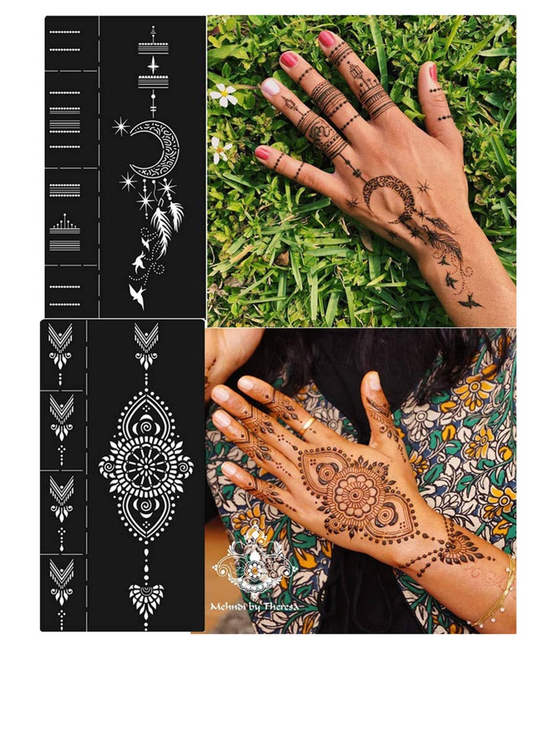 Temporary Tattoo Stencils, 12 Sheets of Self-Adhesive Henna Designs, Reusable Body Art Stickers for Kids and Adults, Creative Painting Templates