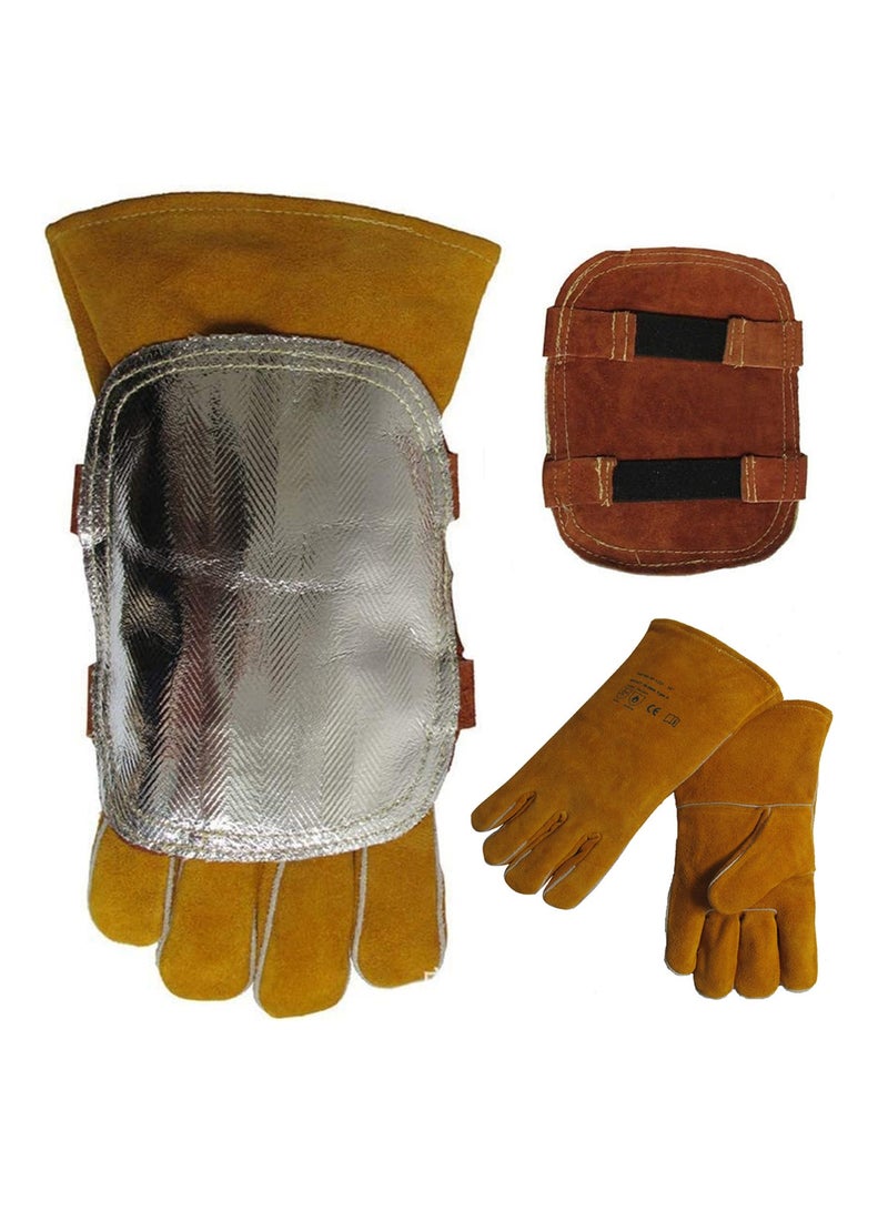 Welding Gloves and Pad Aluminized Heat Resistant Glove Pad Fireproof Gloves Pad High Temperature Hand Guard Shield for Enhanced Hand Protection