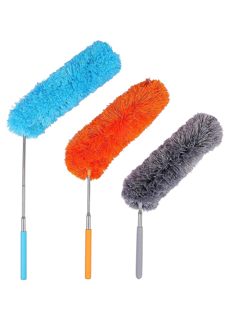 Microfiber Duster for Cleaning 3 Pieces Feather Duster with Extendable Pole Bendable Static Duster for Office Car Window Furniture Ceiling Fan Clean home