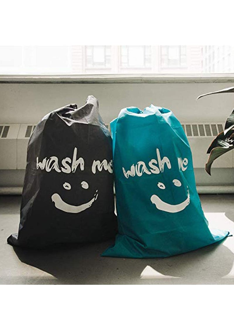 2 Pack XL Wash Me Travel Laundry Bag Machine Washable Dirty Clothes Organizer Large Enough to Hold 4 Loads of Laundry Easy Fit a Laundry Hamper or Basket, Light Blue and Grey Patent Design