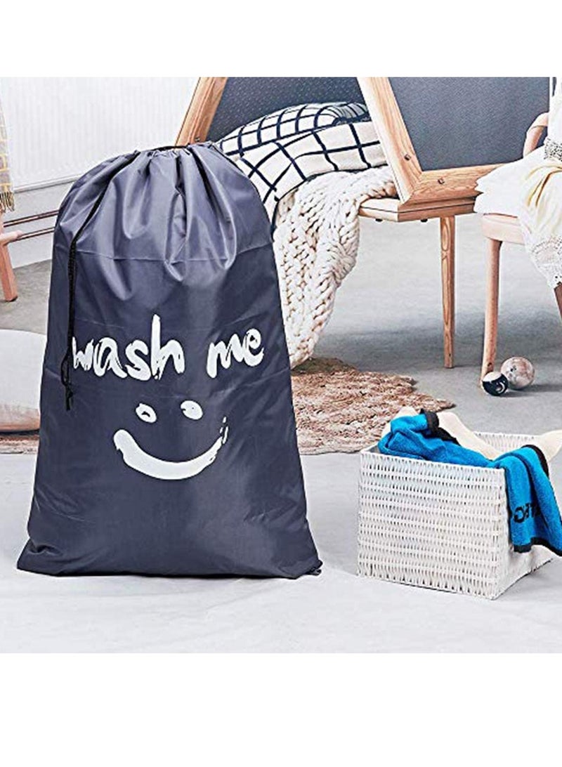 2 Pack XL Wash Me Travel Laundry Bag Machine Washable Dirty Clothes Organizer Large Enough to Hold 4 Loads of Laundry Easy Fit a Laundry Hamper or Basket, Light Blue and Grey Patent Design