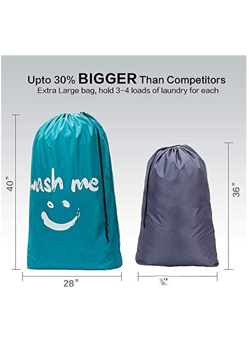 2 Pack XL Wash Me Travel Laundry Bag Machine Washable Dirty Clothes Organizer Large Enough to Hold 4 Loads of Laundry Easy Fit a Laundry Hamper or Basket, Light Blue and Grey Patent Design