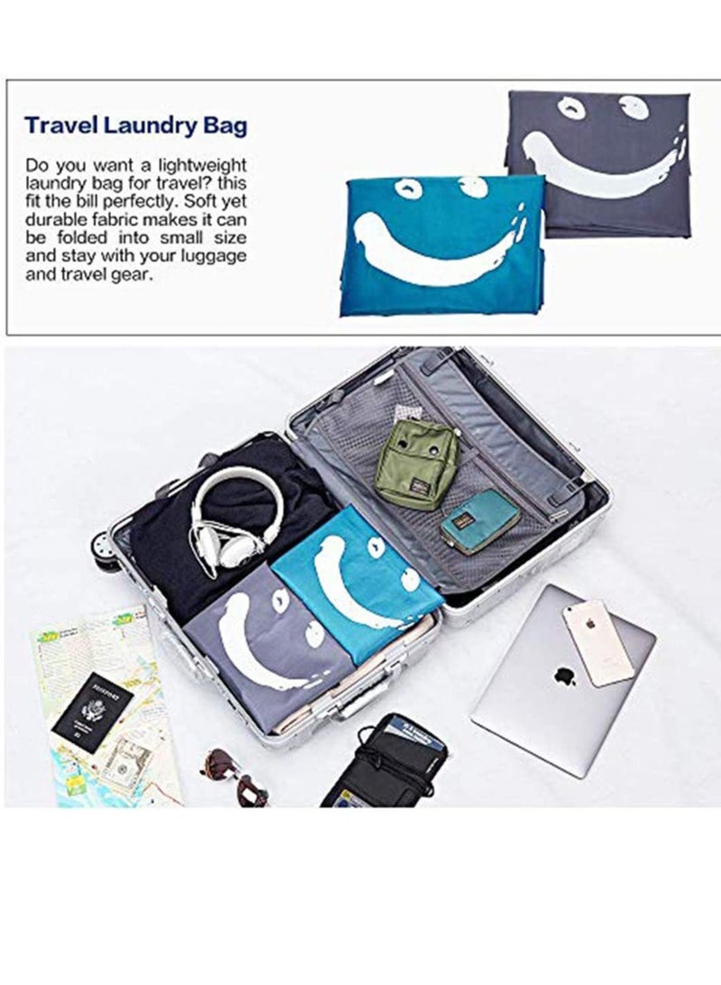 2 Pack XL Wash Me Travel Laundry Bag Machine Washable Dirty Clothes Organizer Large Enough to Hold 4 Loads of Laundry Easy Fit a Laundry Hamper or Basket, Light Blue and Grey Patent Design
