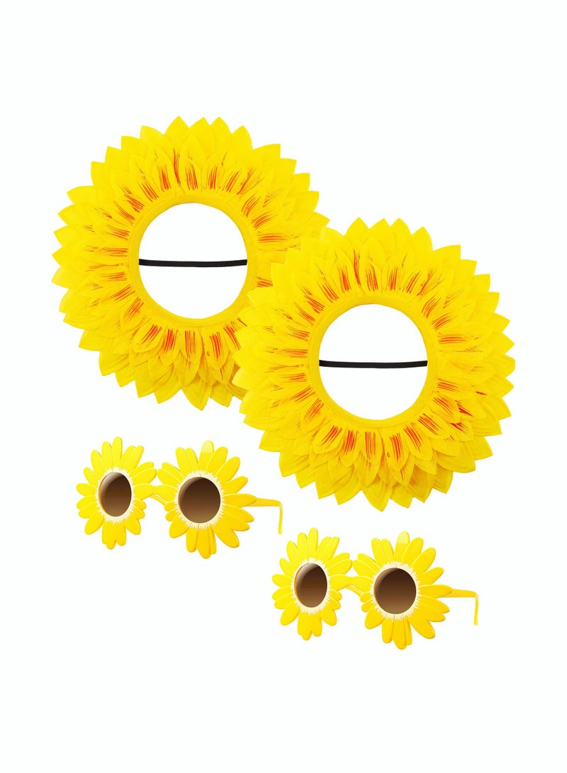 2 Sets Fun Sunflower Costume Headgear Glasses Suitable for Dance Parties and Festivals Yellow Color 228 In