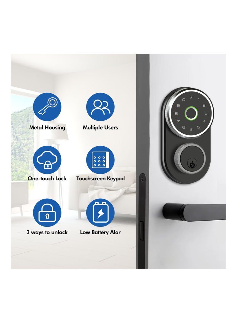 Fingerprint Door Lock, Keyless Entry Door Lock, Smart Lock with Fingerprint ID and Keypad Auto Lock, Electronic Digital Deadbolt with Fobs, Easy to Install (Black)