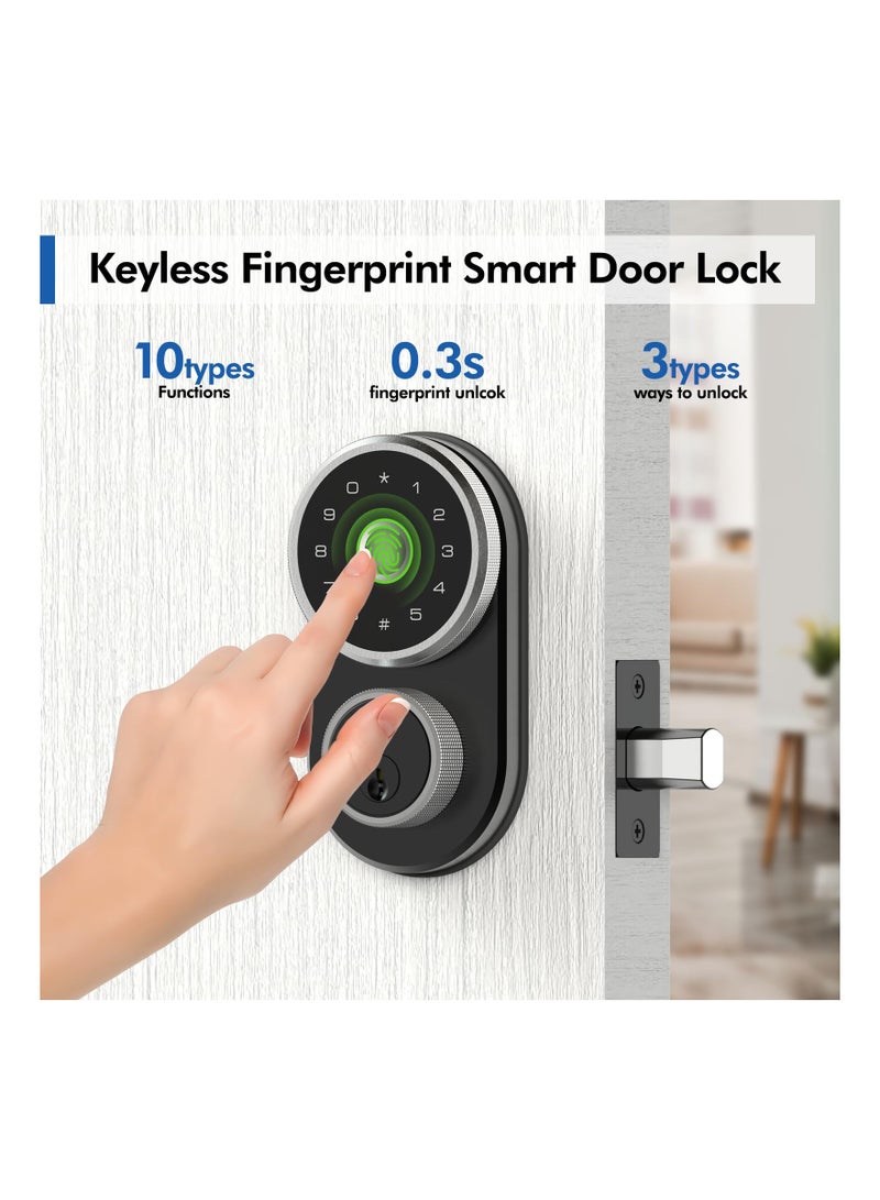 Fingerprint Door Lock, Keyless Entry Door Lock, Smart Lock with Fingerprint ID and Keypad Auto Lock, Electronic Digital Deadbolt with Fobs, Easy to Install (Black)