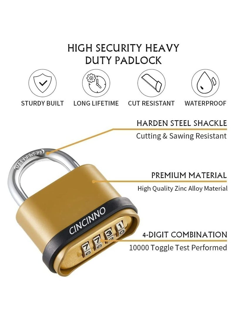 Heavy Duty 4 Digit Combination Lock Keyless Outdoor Security Padlock with Long Shackle Ideal for Sheds Lockers Gyms and Gates Durable Brass Finish