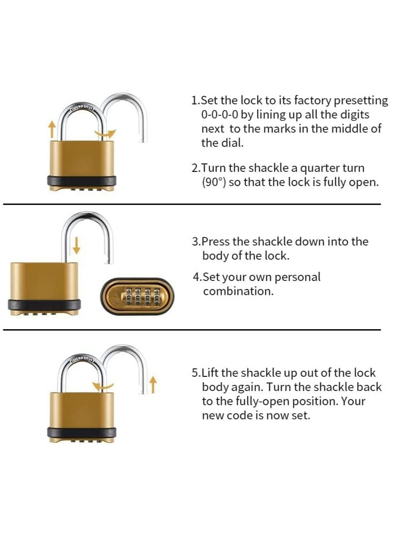 Heavy Duty 4 Digit Combination Lock Keyless Outdoor Security Padlock with Long Shackle Ideal for Sheds Lockers Gyms and Gates Durable Brass Finish