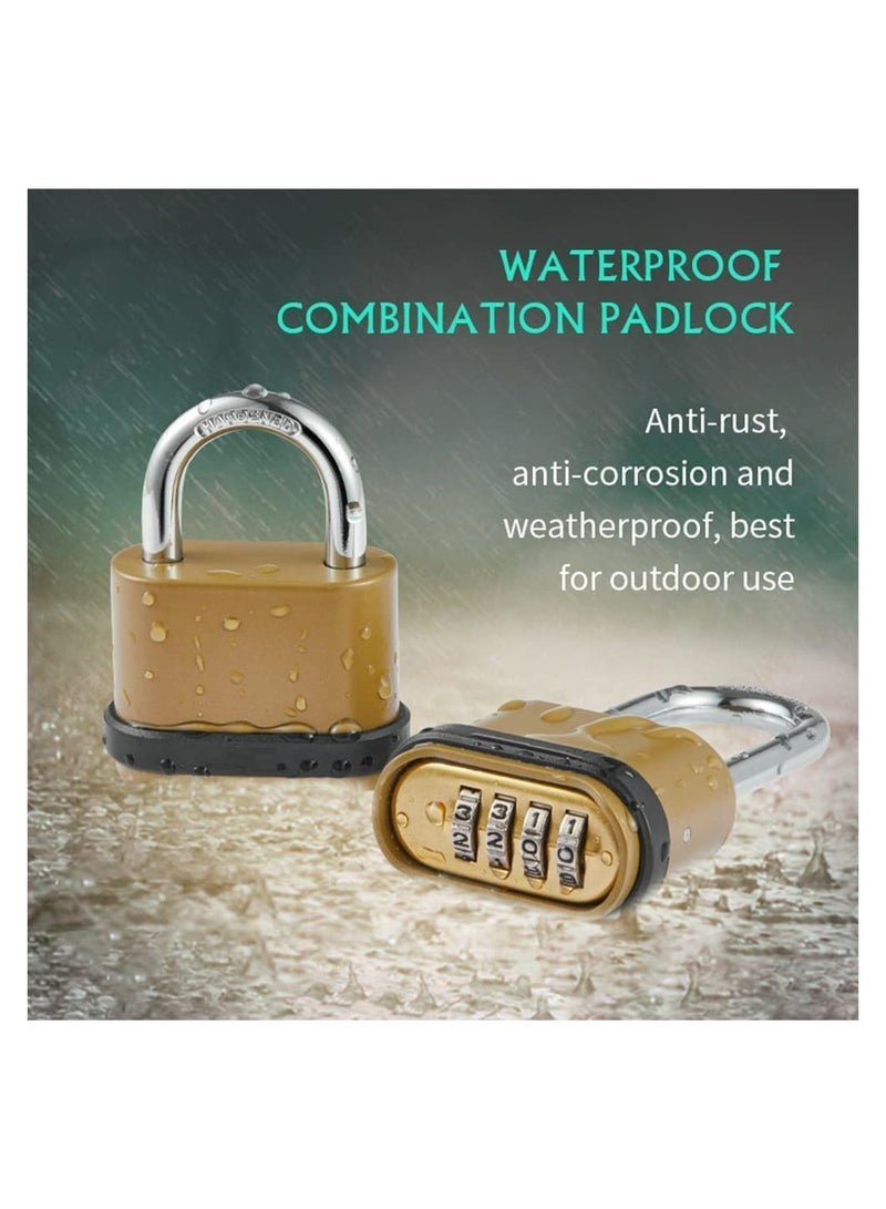 Heavy Duty 4 Digit Combination Lock Keyless Outdoor Security Padlock with Long Shackle Ideal for Sheds Lockers Gyms and Gates Durable Brass Finish