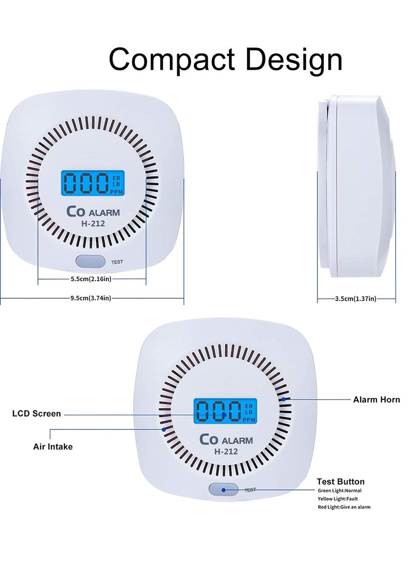 Carbon Monoxide Detectors CO Alarm Detector Monitor Battery Operated with Digital Display and Sound Warning for House Kitchen Restaurant Office