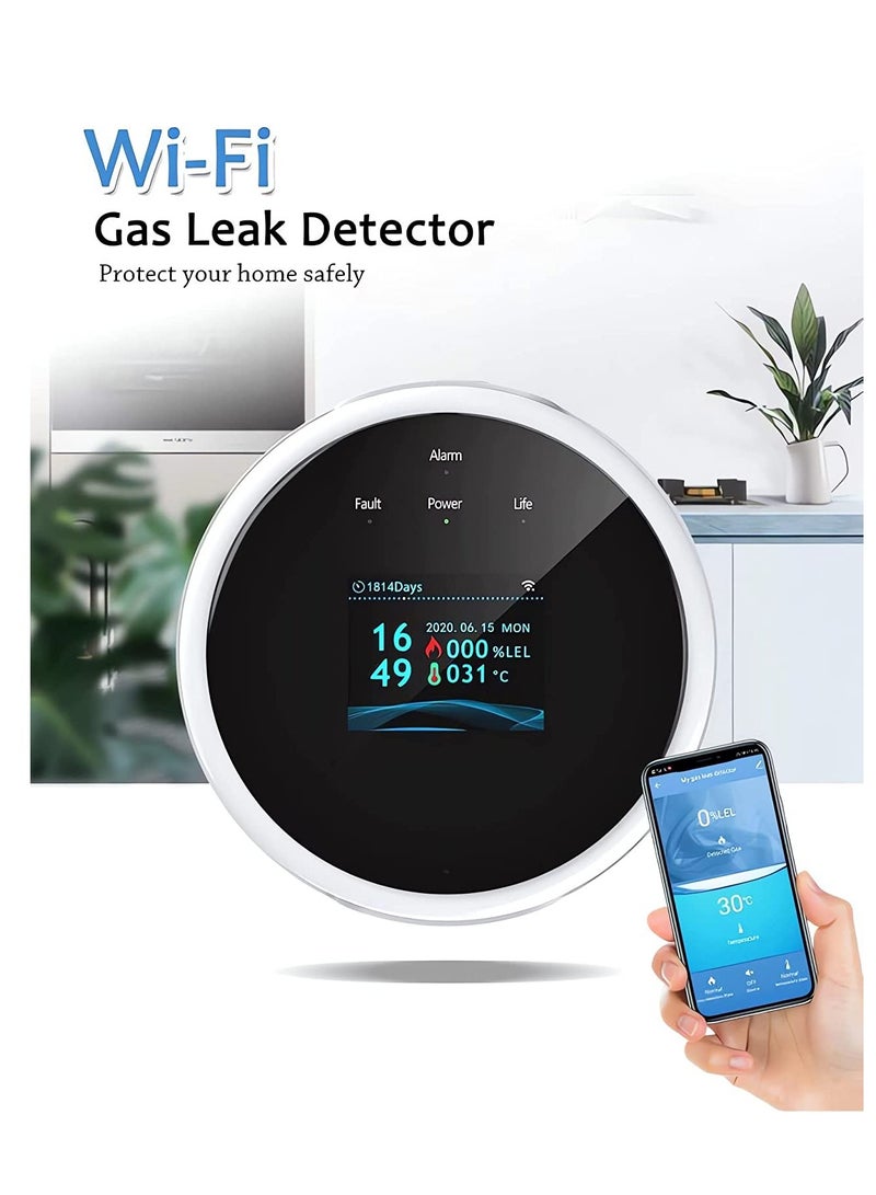 WiFi Natural Gas Detector,Smart WiFi Gas Leak Detector with Temperature Sensor LCD Display, Plug-in Gas Leak Sensor for LPG, LNG,Methane and Butane Gases