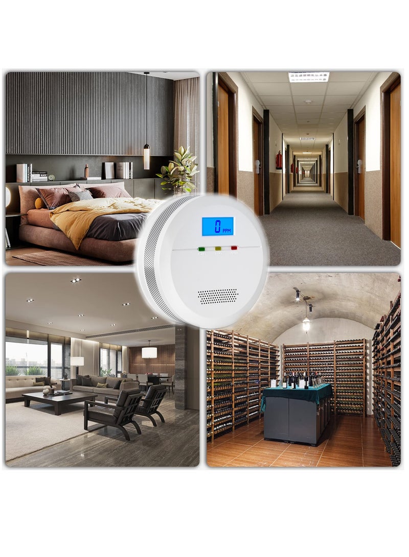 Carbon Monoxide Alarm Detector Detector with LCD Display CO Battery Powered High Decibel for Home Garage Office