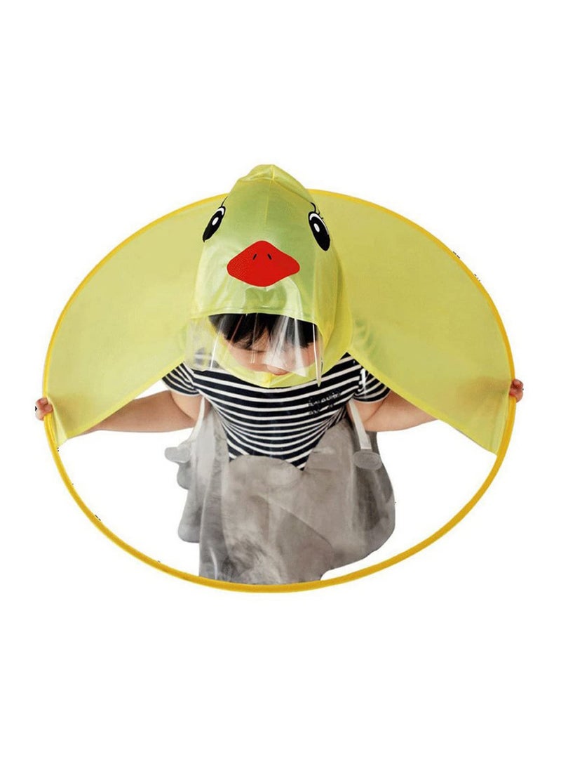 Raincoat Cartoon Kids Umbrella  Flying Saucer Umbrella  Portable Reusable Raincoats Hand Free Umbrella Hat  Children Comic Cute Yellow Duck Hat  Suitable Height 120-150cm