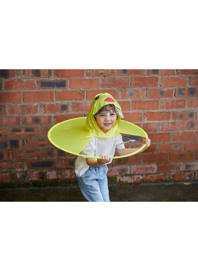 Raincoat Cartoon Kids Umbrella  Flying Saucer Umbrella  Portable Reusable Raincoats Hand Free Umbrella Hat  Children Comic Cute Yellow Duck Hat  Suitable Height 120-150cm