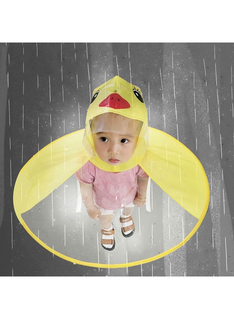 Raincoat Cartoon Kids Umbrella  Flying Saucer Umbrella  Portable Reusable Raincoats Hand Free Umbrella Hat  Children Comic Cute Yellow Duck Hat  Suitable Height 120-150cm