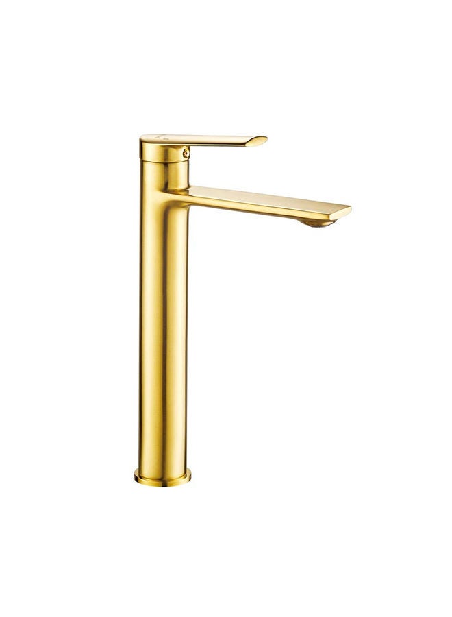 Melz Art Basin Mixer Brass Single Handle Art Mixer, Bath Faucet, Tall Mixer With Matted Color For Bathroom, Commercial Lavatories, Kitchen L 14.5 x W x H 30.2 Cm Gold