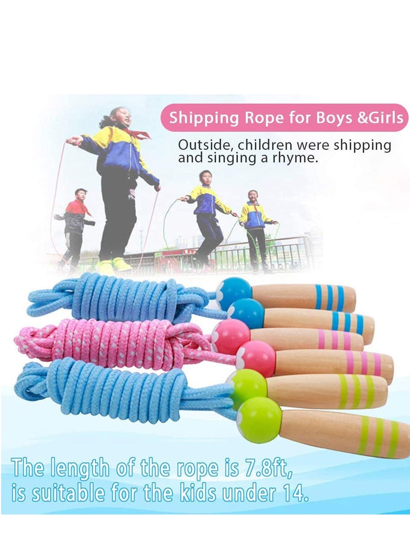 Jump Rope Kids, 7ft Adjustable Cotton Skipping with Wooden Handle for Boys and Girls Fitness Outdoor Exercise Training/Exercise/Outdoor Activity Fun Toy/Exercise