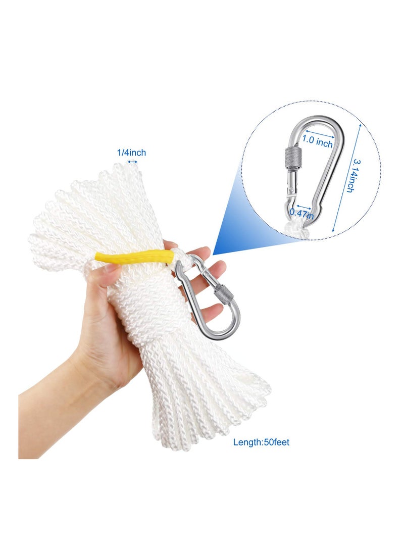 Hollow Braided Polypropylene Line Rope Heaving Line with Spring Hook for Ring Buoy Pool Life Preserver Ring Rope Boat Anchor Rope Not Easy to Get Rust and Abrasion(White15 M/ 16.4 Yards)(1 Pack)