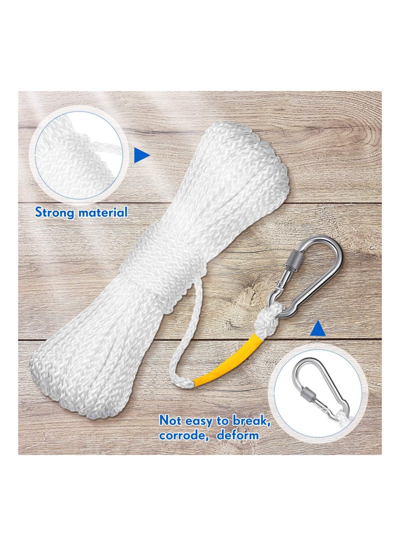 Hollow Braided Polypropylene Line Rope Heaving Line with Spring Hook for Ring Buoy Pool Life Preserver Ring Rope Boat Anchor Rope Not Easy to Get Rust and Abrasion(White15 M/ 16.4 Yards)(1 Pack)