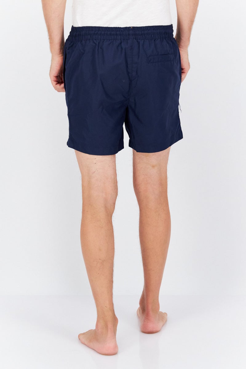 Men 2 Pc Grid Pattern Drawstring Board Shorts, Navy/White