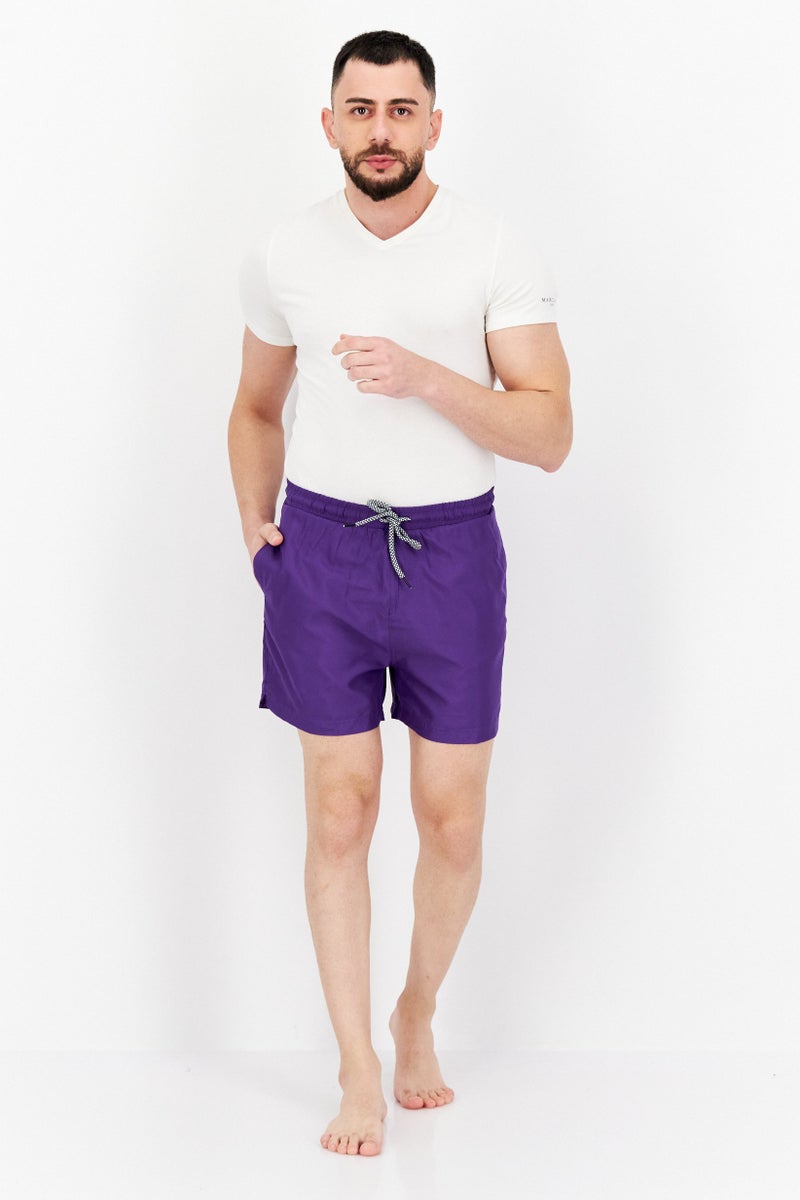 Men Drawstring Plain Board Shorts, Purple