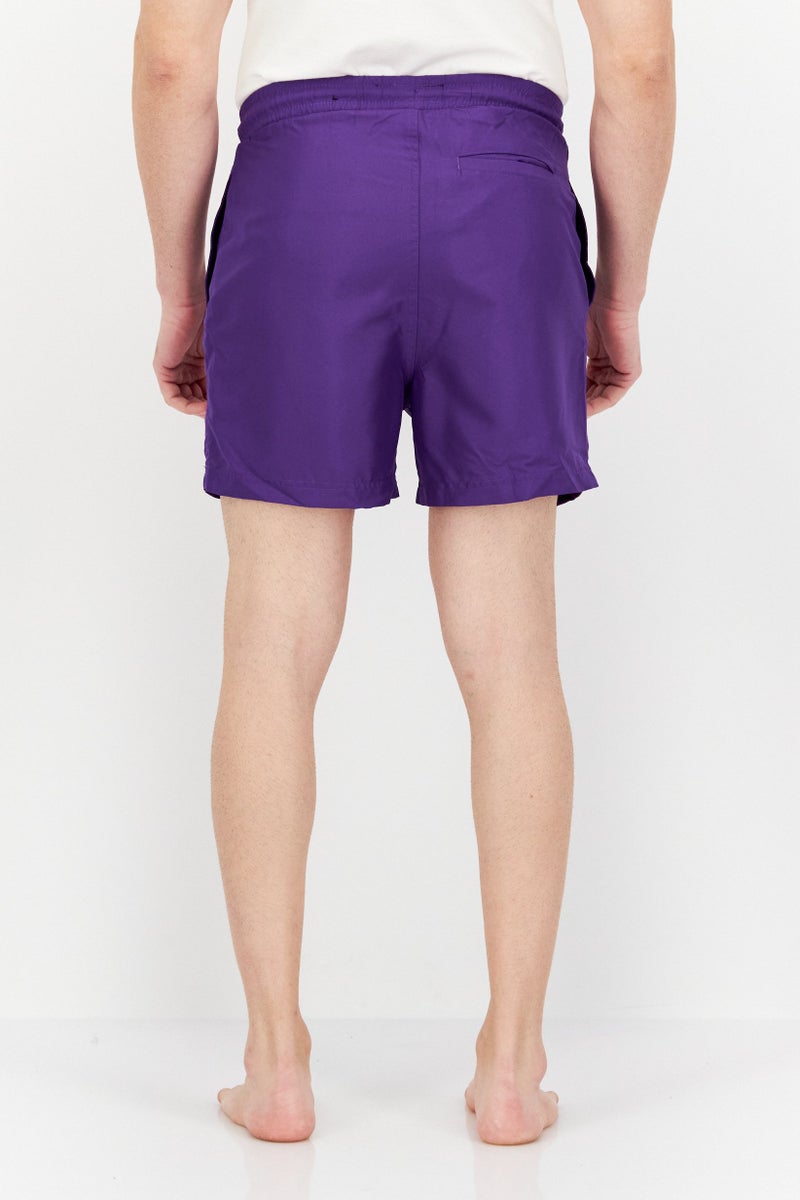 Men Drawstring Plain Board Shorts, Purple