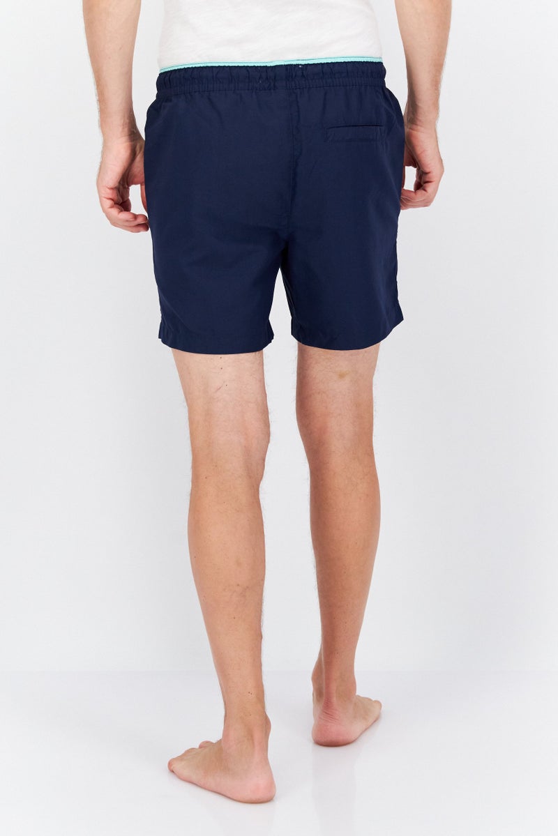 Men 2 Pc Brand Logo Drawstring Board Shorts, Navy/Black