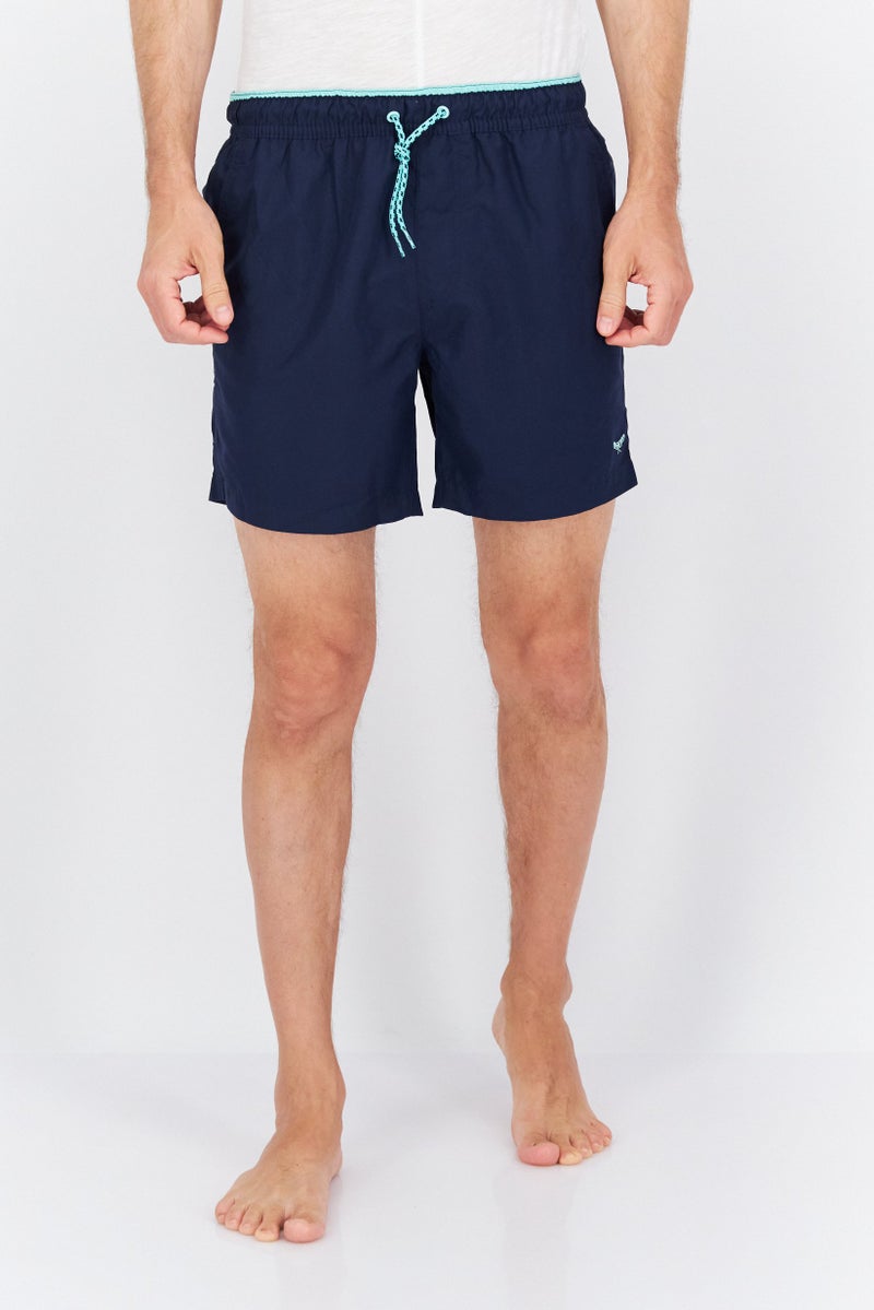 Men 2 Pc Brand Logo Drawstring Board Shorts, Navy/Black