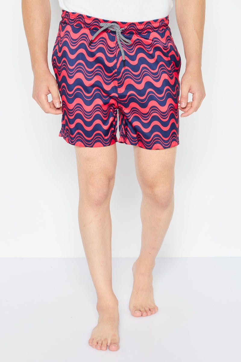 Men Allover Print Board Shorts Swimwear, Navy/Red