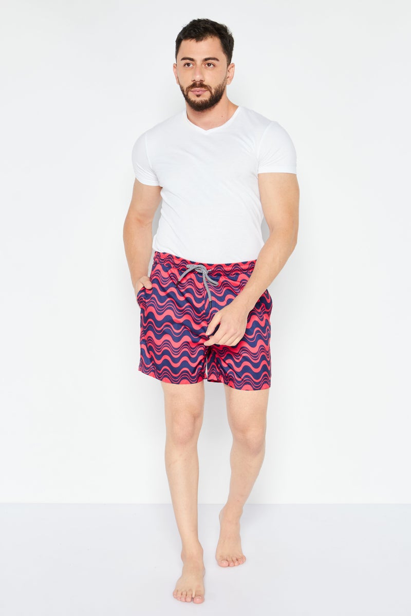 Men Allover Print Board Shorts Swimwear, Navy/Red