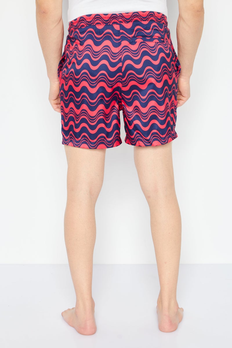 Men Allover Print Board Shorts Swimwear, Navy/Red