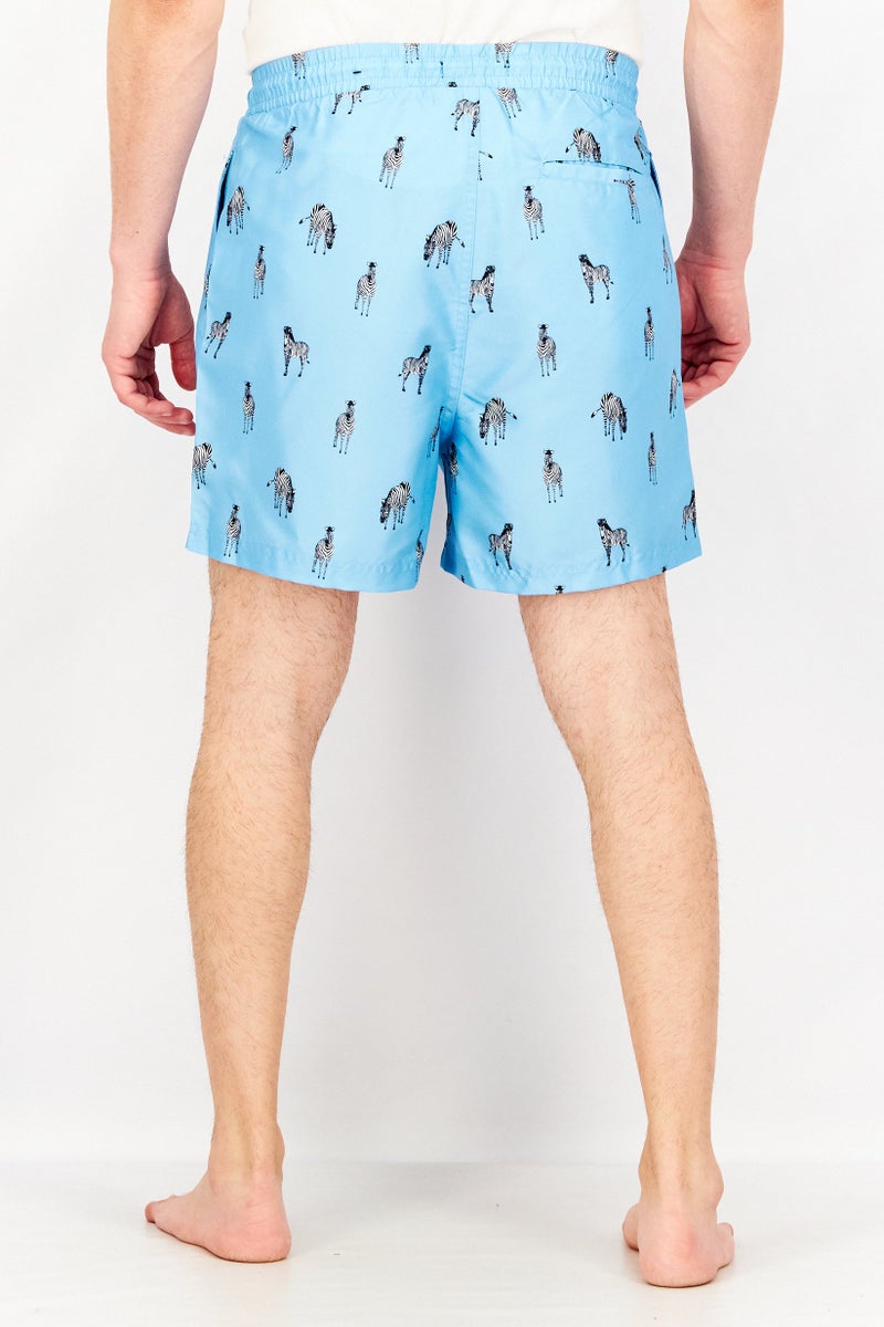 Men Allover Print Drawstring Swim Shorts, Blue