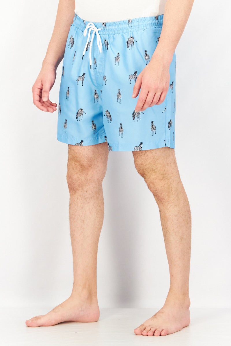 Men Allover Print Drawstring Swim Shorts, Blue