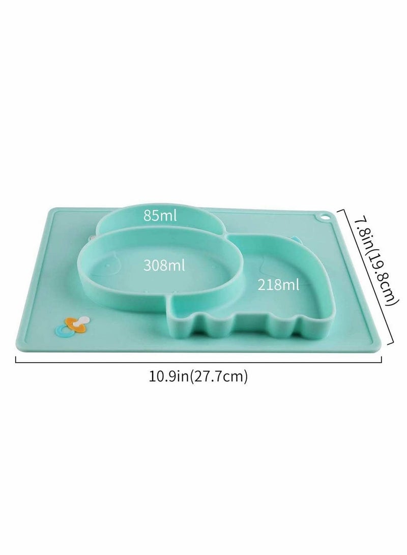 Baby Silicone Placemat, Non-Slip Feeding Plate for Toddlers Babies Kids with Strong Suction Fits Most Highchair Trays BPA-Free FDA Approved, Dishwasher and Microwave Safe with Spoon Fork